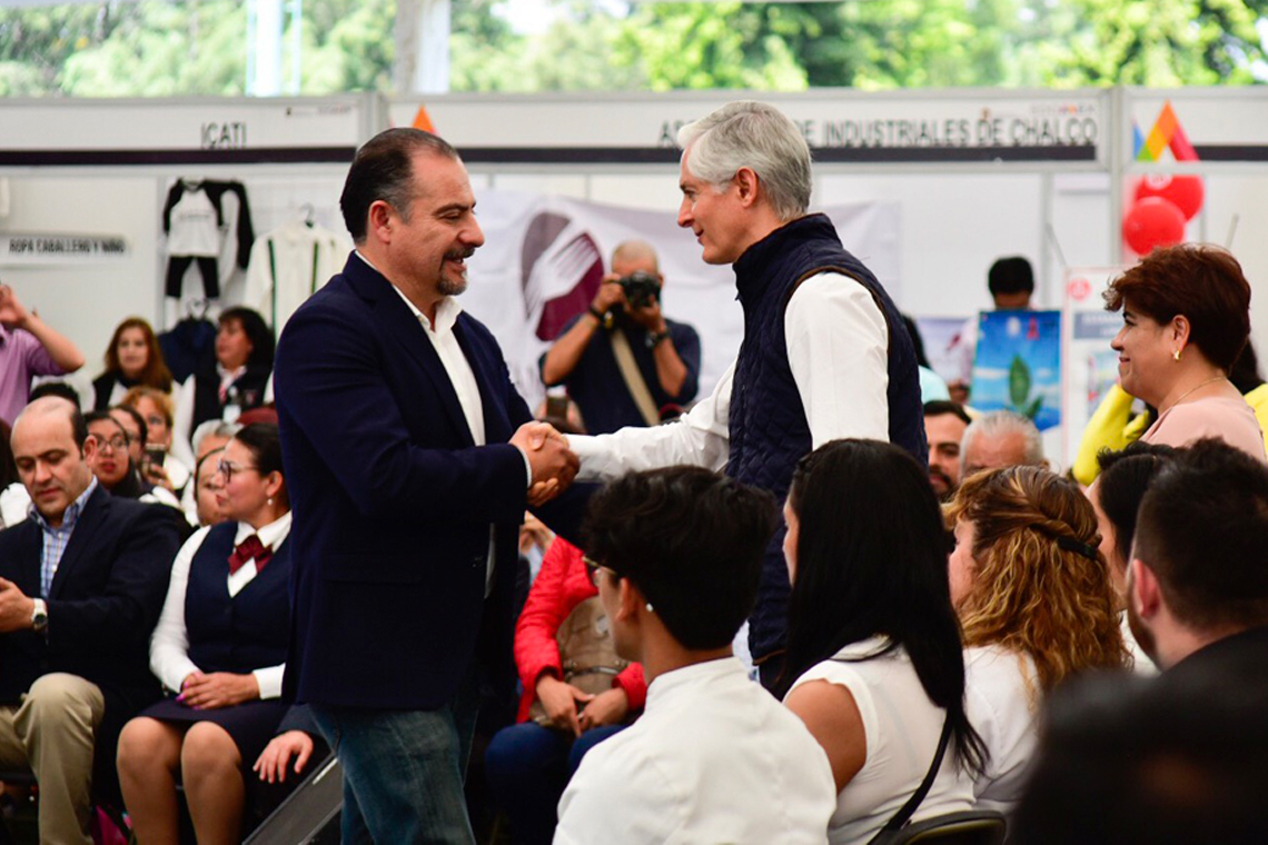 Boletín 92.-Miguel Gutiérrez da la bienvenida al Gobernador del Estado de México en la Feria del Empleo 2019