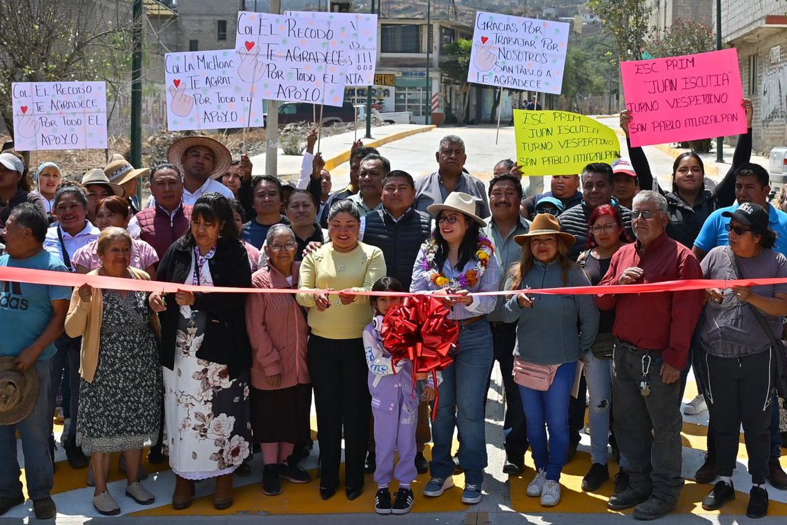 Boletín 143.- Abigail Sánchez entrega la pavimentación de las calles Uruapan y Zamora en San Pablo Atlazalpan